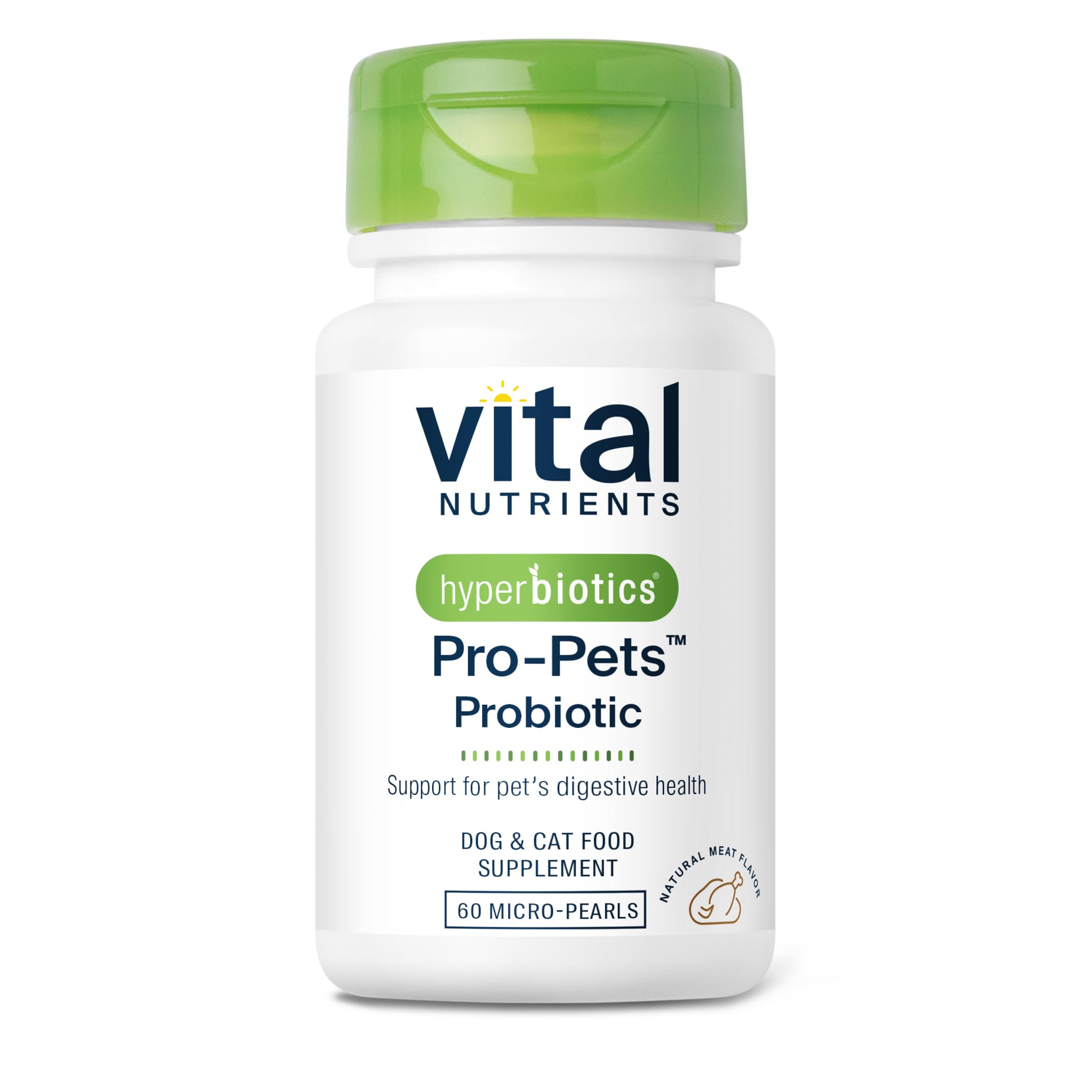 Hyperbiotics Vital Nutrients Pro Pets meat-flavor chew aids easy digestion for dogs and cats.