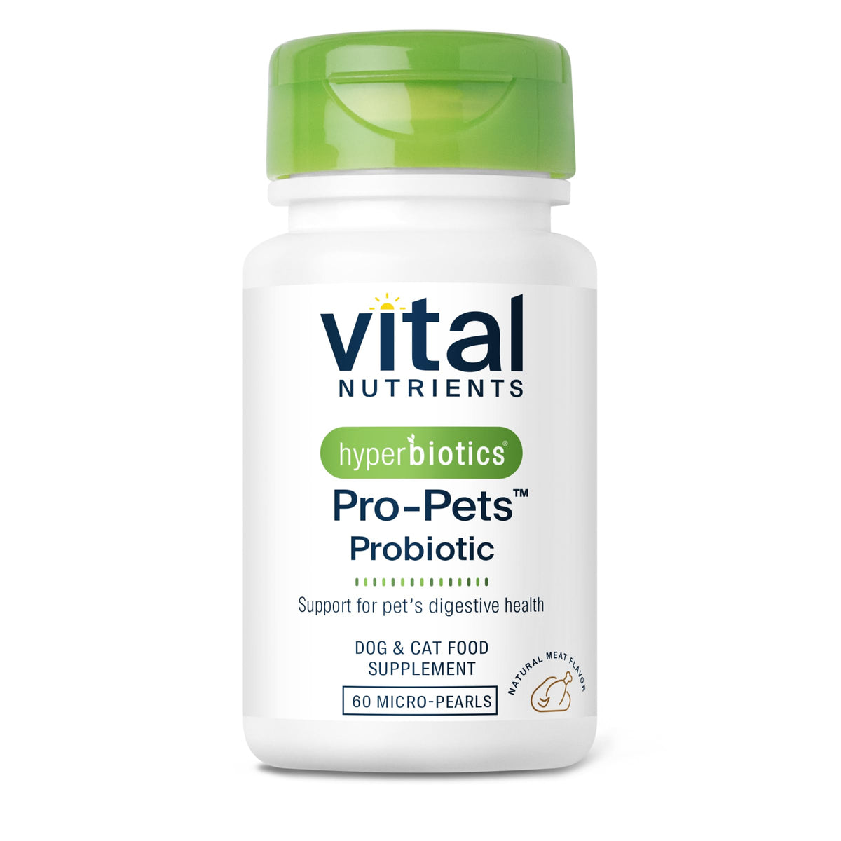 Hyperbiotics Vital Nutrients Pro Pets meat-flavor chew aids easy digestion for dogs and cats.