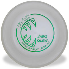 Hyperflite K-10 Jawz glow disc glows in low light for extended outdoor fetch.