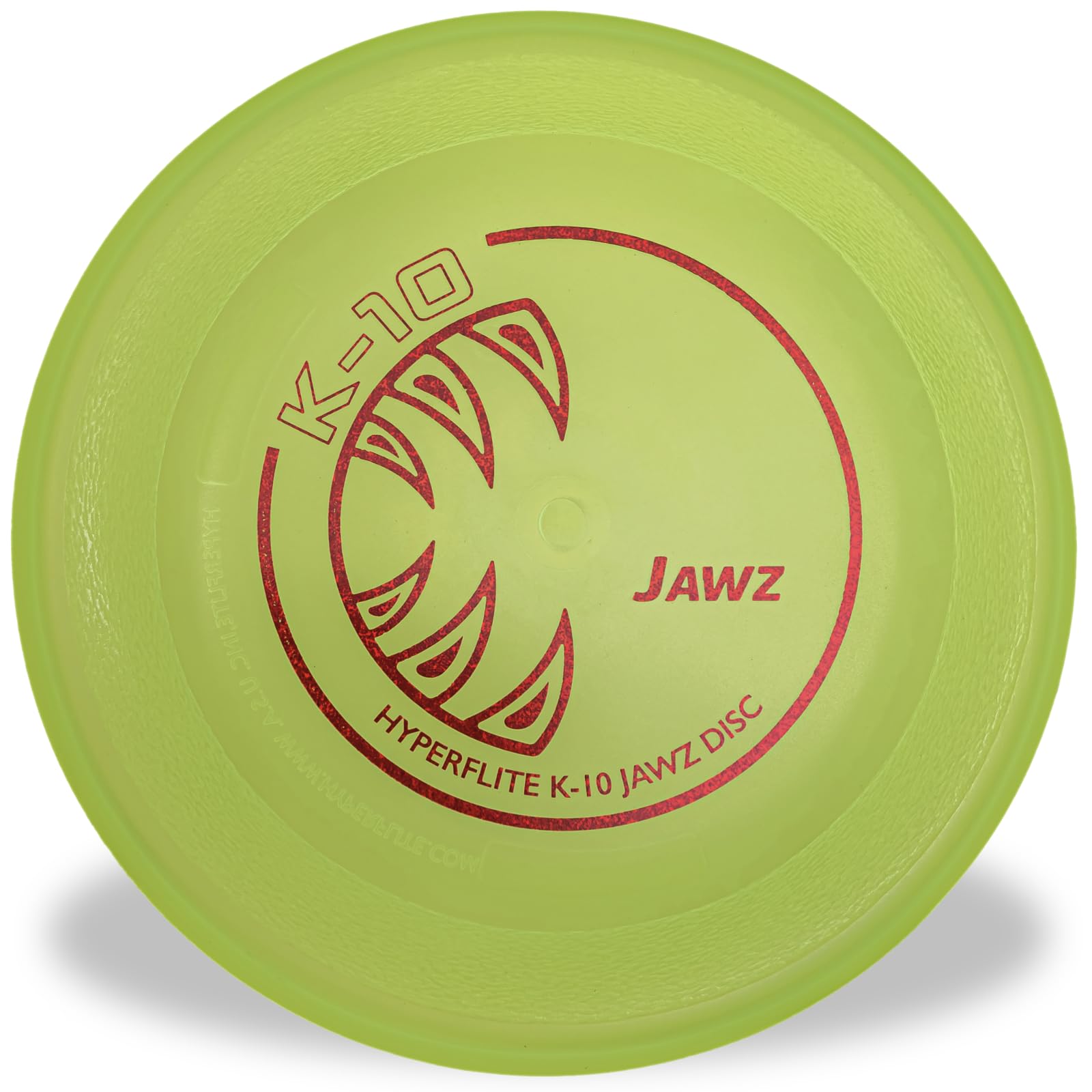 Hyperflite K-10 Jawz yellow disc viewed front-on for durable fetch.