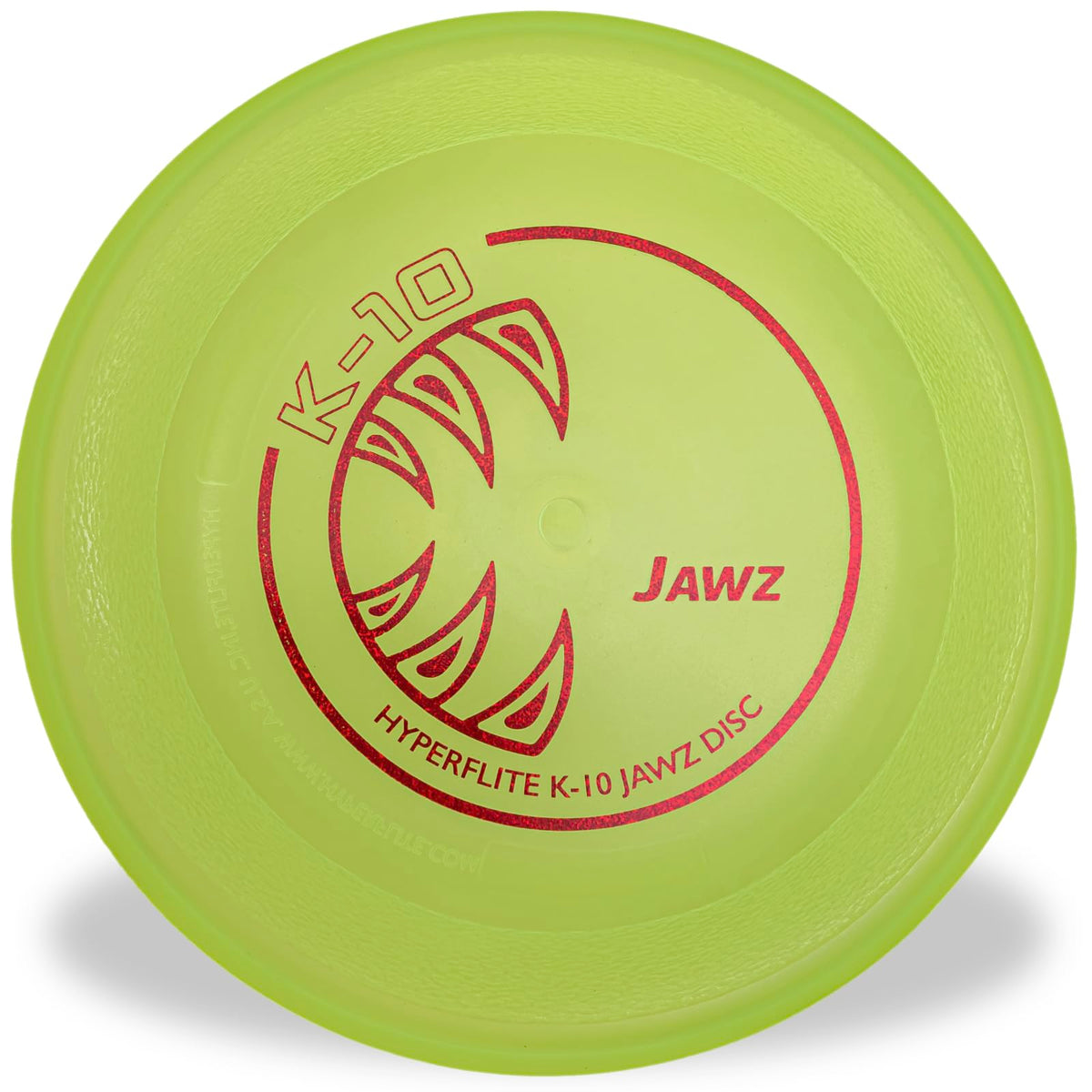 Hyperflite K-10 Jawz yellow disc viewed front-on for durable fetch.