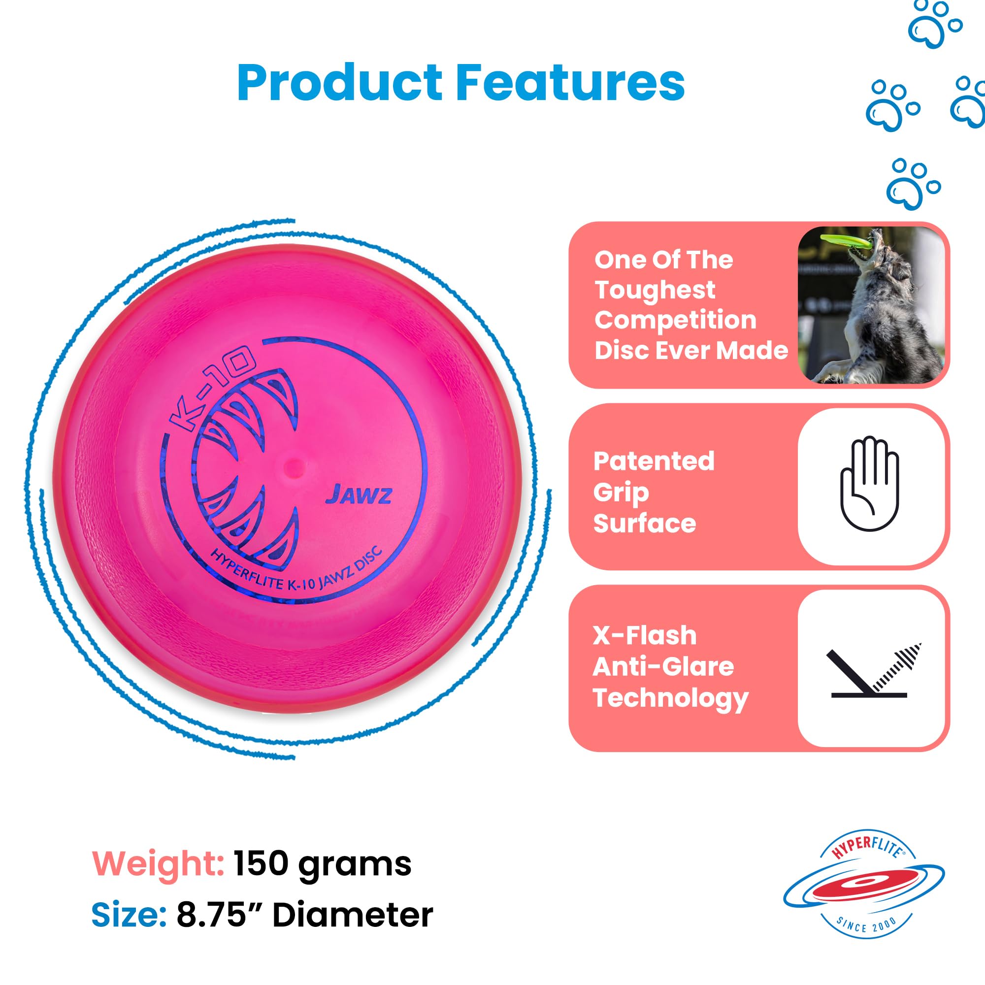 Hyperflite K-10 Jawz pink dual-grip texture aids catching
