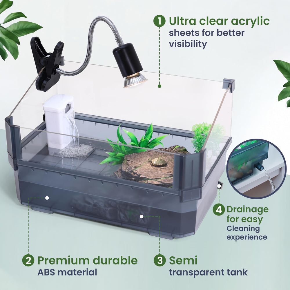 HYPESIDE turtle tank with UVB lamp supporting healthy basking