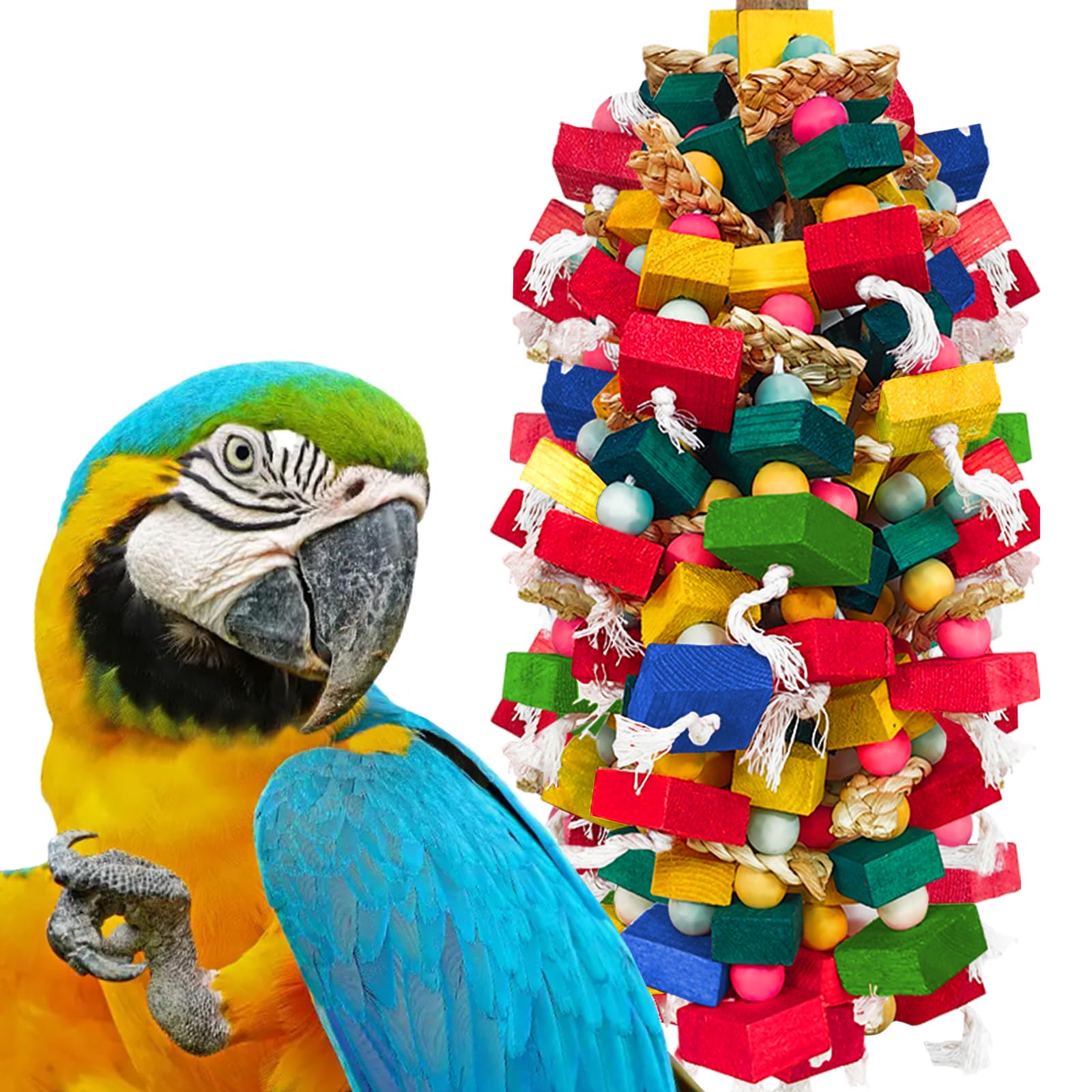 HZDZ LCPAW extra-large bird toy wood for parrots supports safe chewing and foraging.