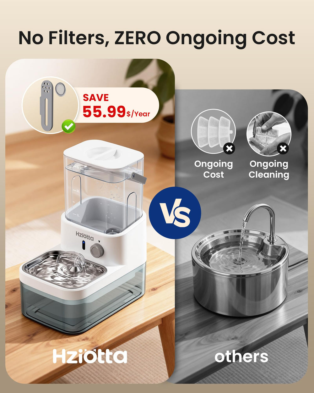 Hziotta fountain battery pack enables long cordless use between charges.