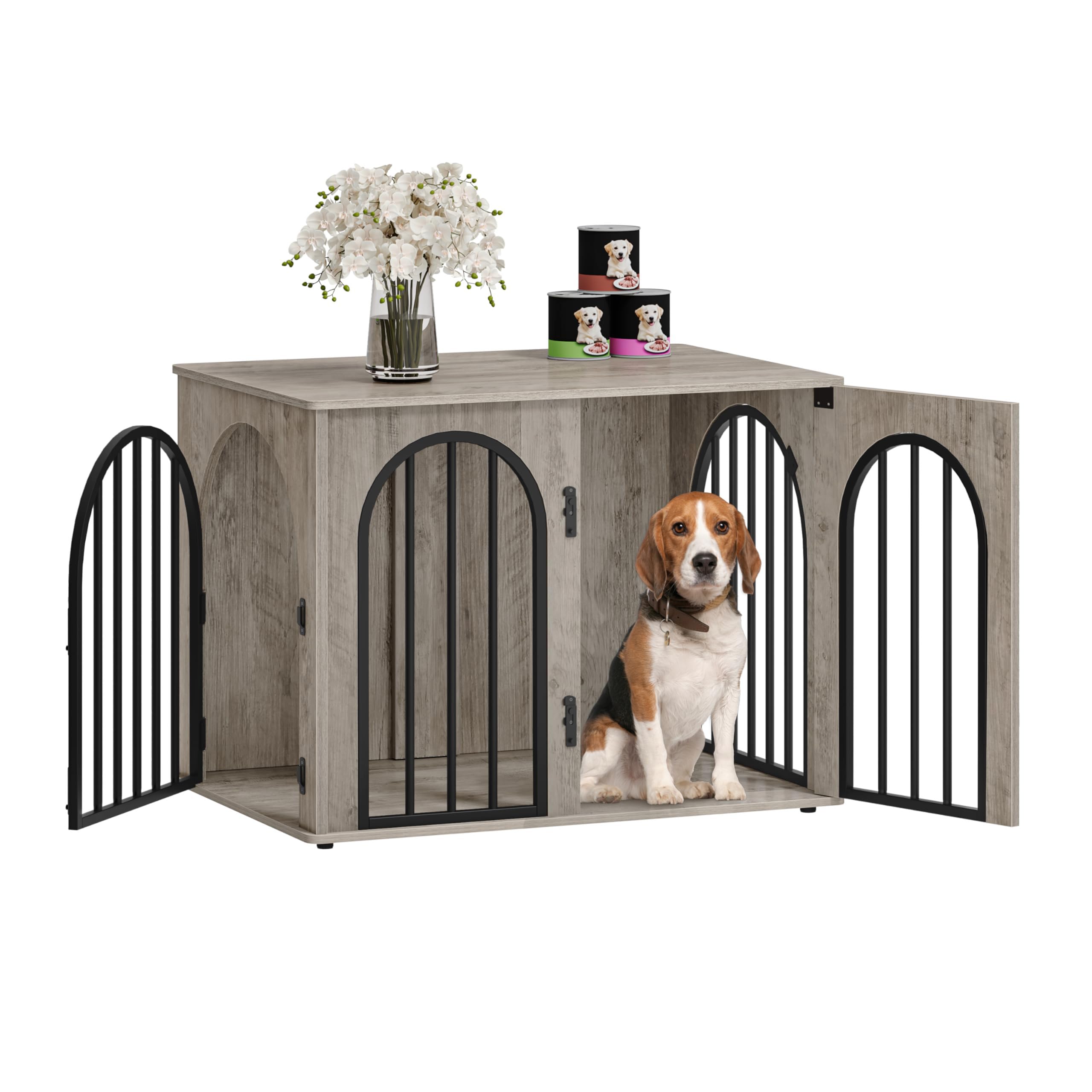 Hzuaneri 31.5-inch wooden dog crate front view with stylish space-saving design