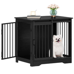 Hzuaneri barn-door dog crate offers space-saving design for small dogs.