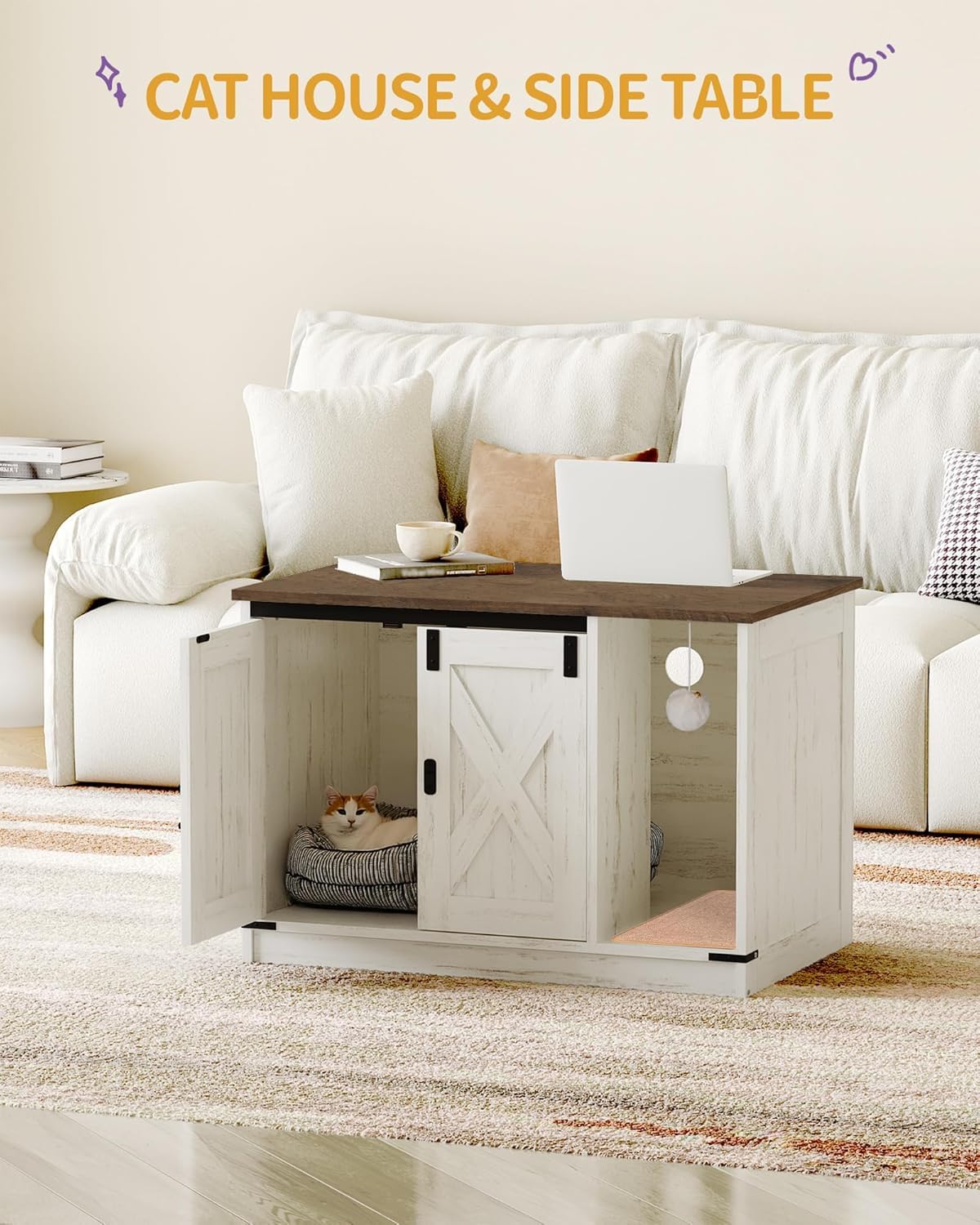 Hzuaneri barn door style cabinet close-up highlights privacy-friendly design for households with pets.