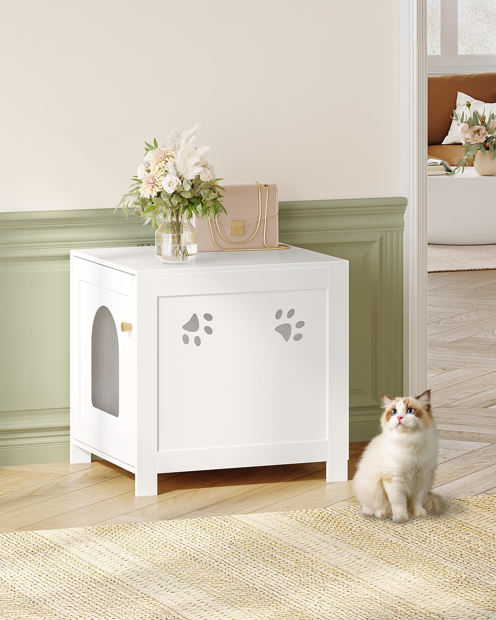 Hzuaneri cat litter box enclosure shown during simple assembly with included tools.