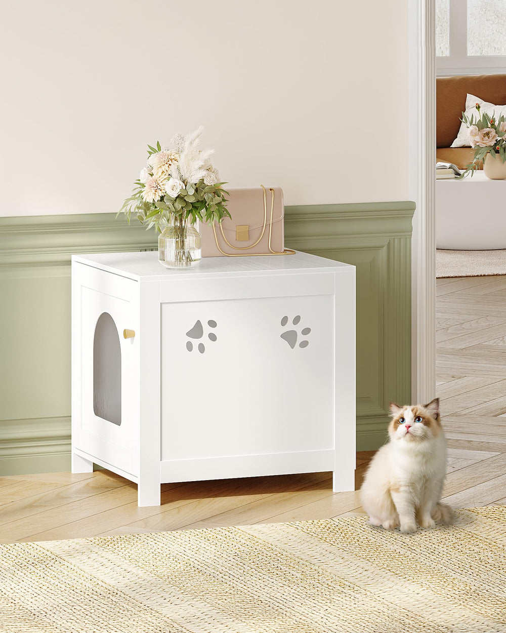 Hzuaneri cat litter box enclosure shown during simple assembly with included tools.