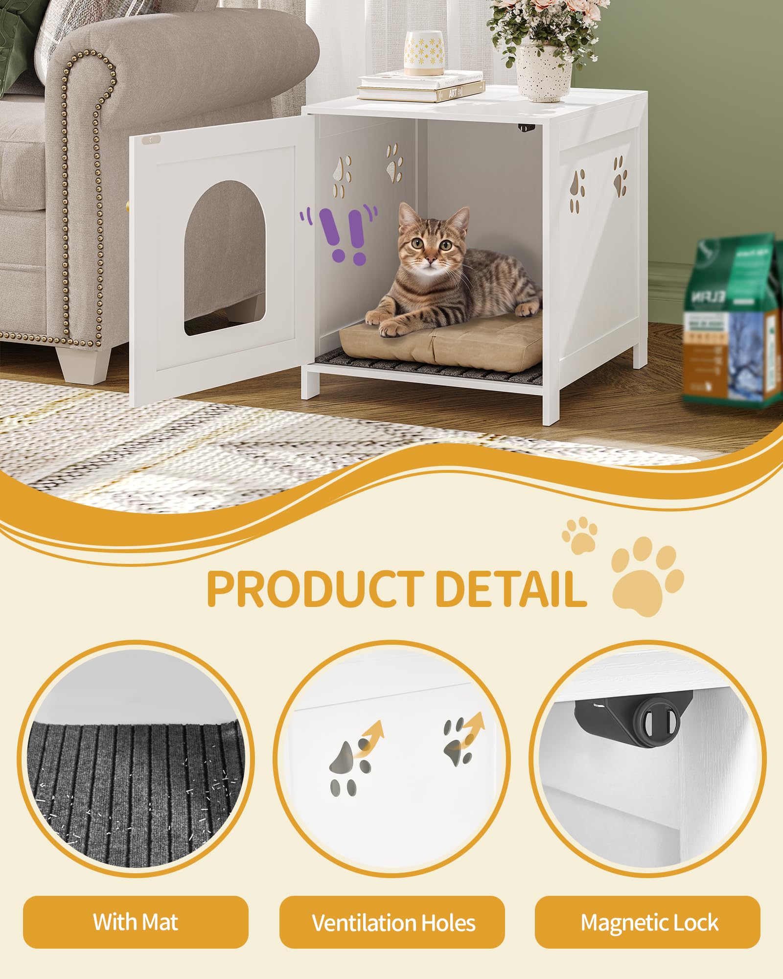 Hzuaneri cat litter box enclosure placed in a bedroom setup for discreet use.