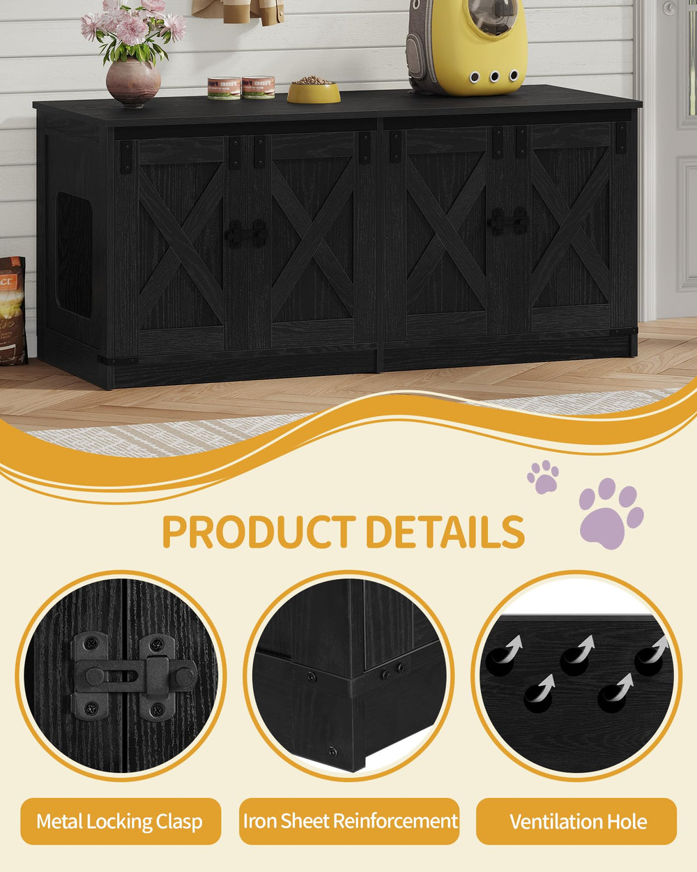 Hzuaneri cat litter box enclosure carpeted porch to reduce scatter