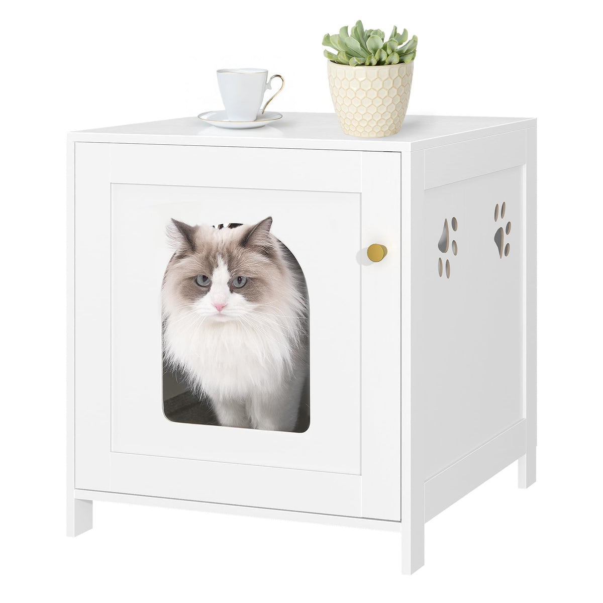 Hzuaneri cat litter box enclosure with front arched door offers privacy and odor control.