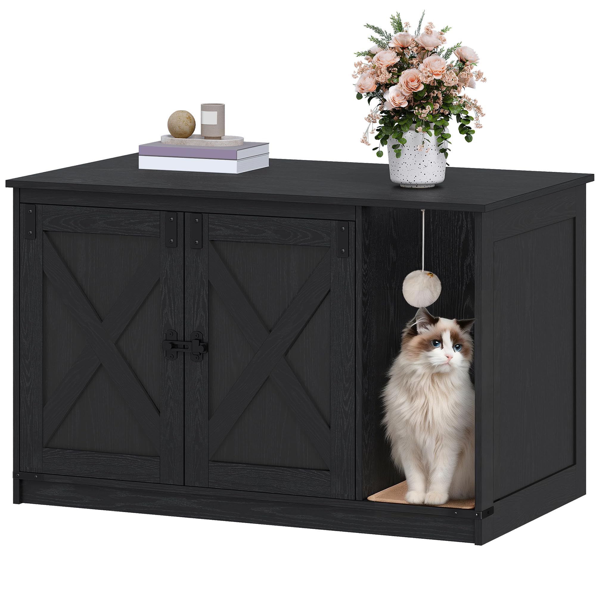 Hzuaneri hidden litter box enclosure front view blends rustic style with discreet waste containment.