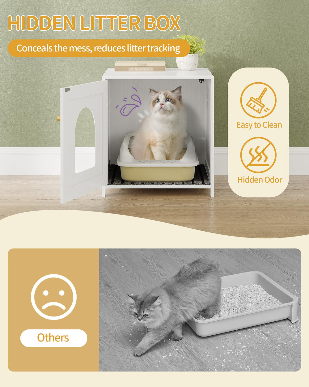 Hzuaneri cat litter box enclosure in living room setup as a practical furniture piece.