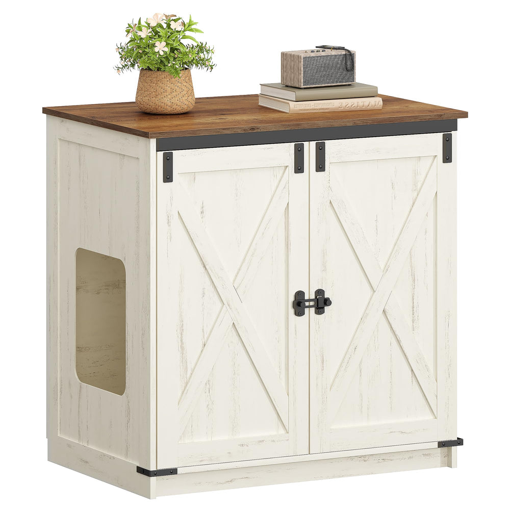 Rustic brown and white finish complements farmhouse decor.