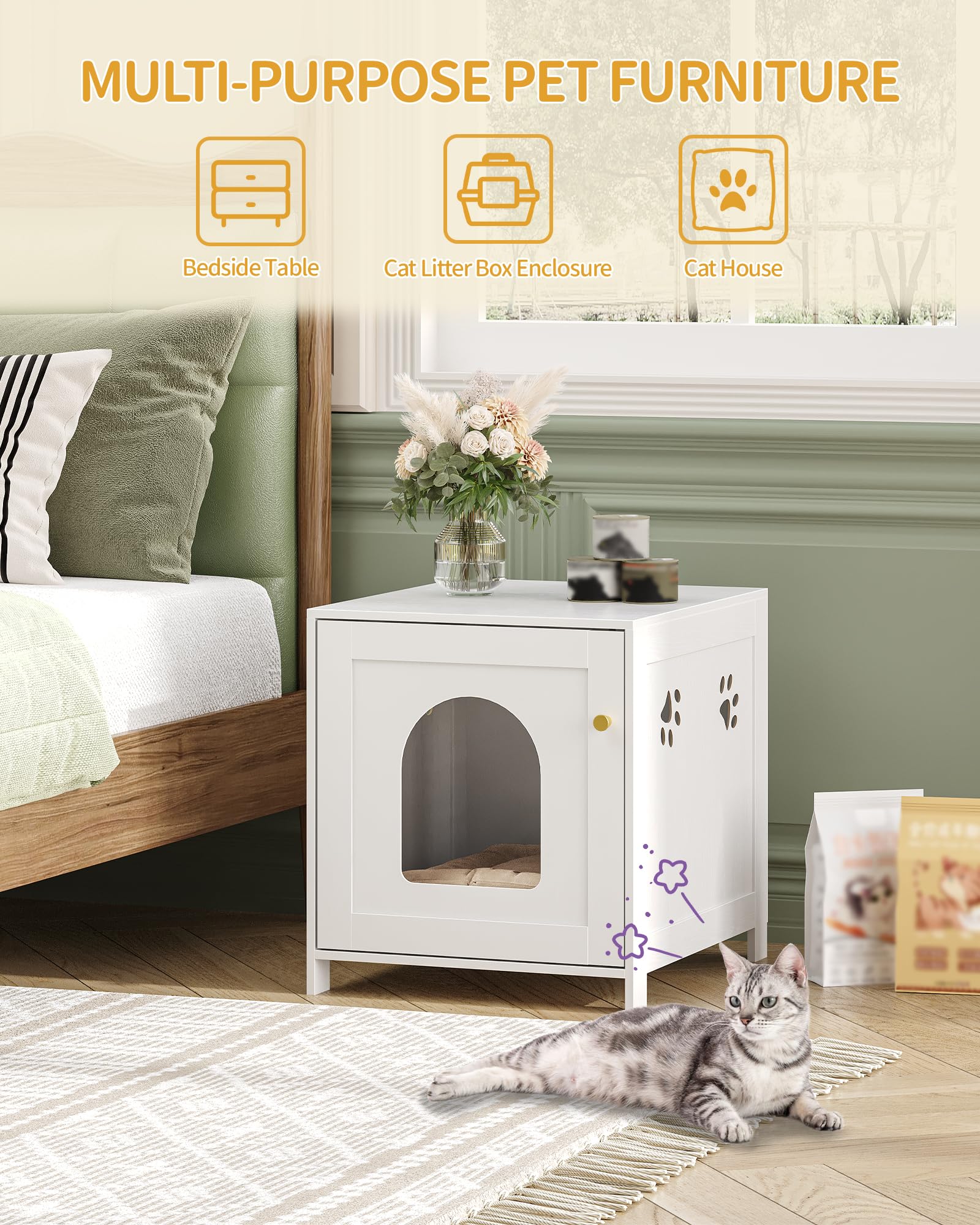 Hzuaneri cat litter box enclosure features a waterproof floor mat for spill protection.