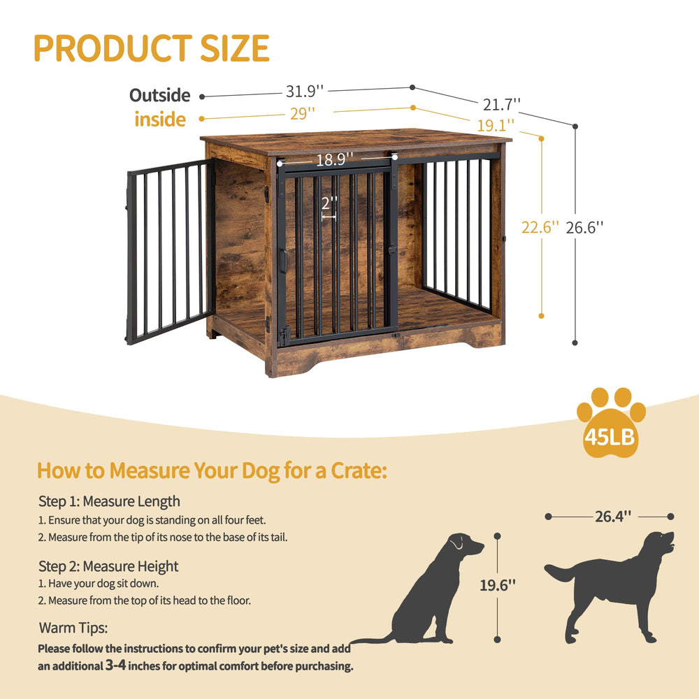 Hzuaneri dog crate barn door side view highlighting sturdy construction and stability