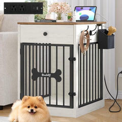 Hzuaneri dog crate end table with charging station for convenient device use.