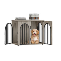 Hzuaneri wooden dog crate with arch door blends with modern living room decor
