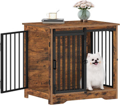 Hzuaneri dog crate furniture with barn door front view showing space-saving design.
