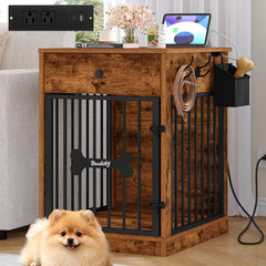 Hzuaneri dog crate furniture with charging station for tidy device charging