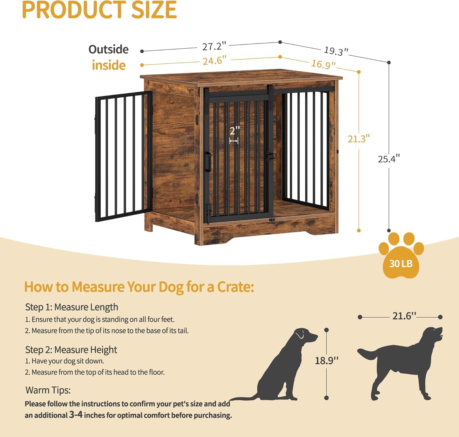 Hzuaneri dog crate interior reveals roomy space for small dogs up to 22 lb.