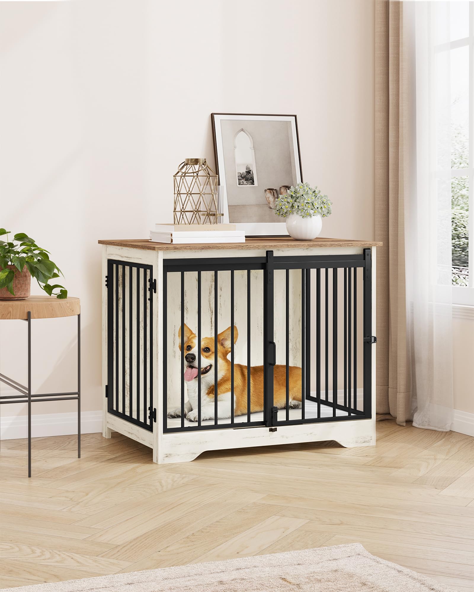Hzuaneri crate interior measures 29.3 x 19 x 22.6 inches for small to medium dogs.