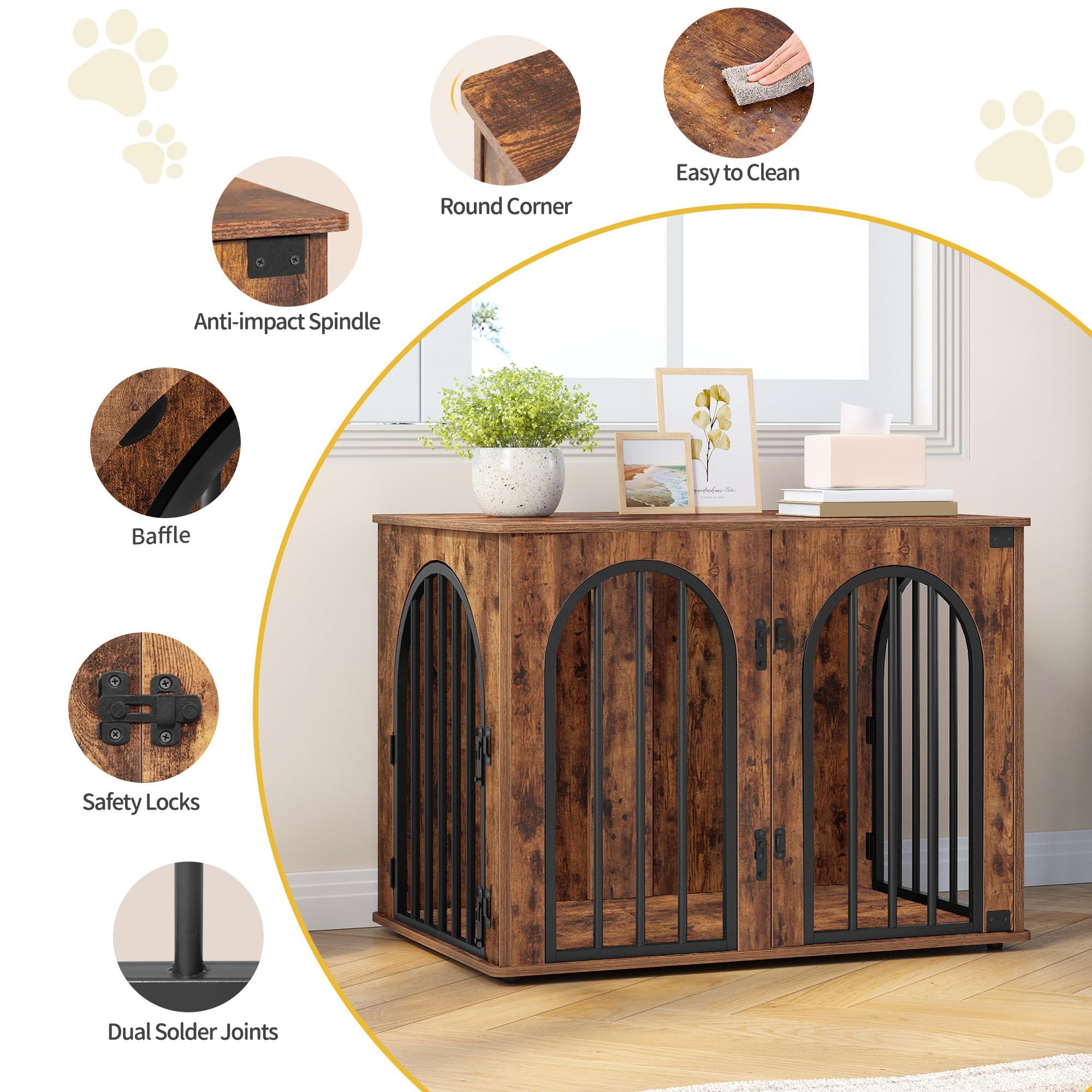 Hzuaneri crate placed in living spaces offers tidy pet containment.