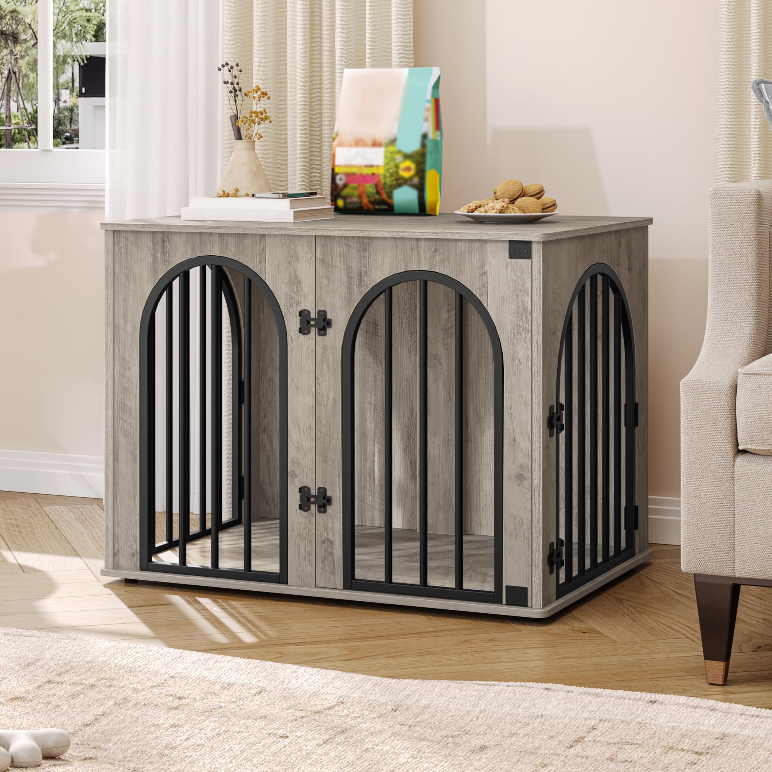 Hzuaneri dog crate as nightstand in bedroom for seamless decor