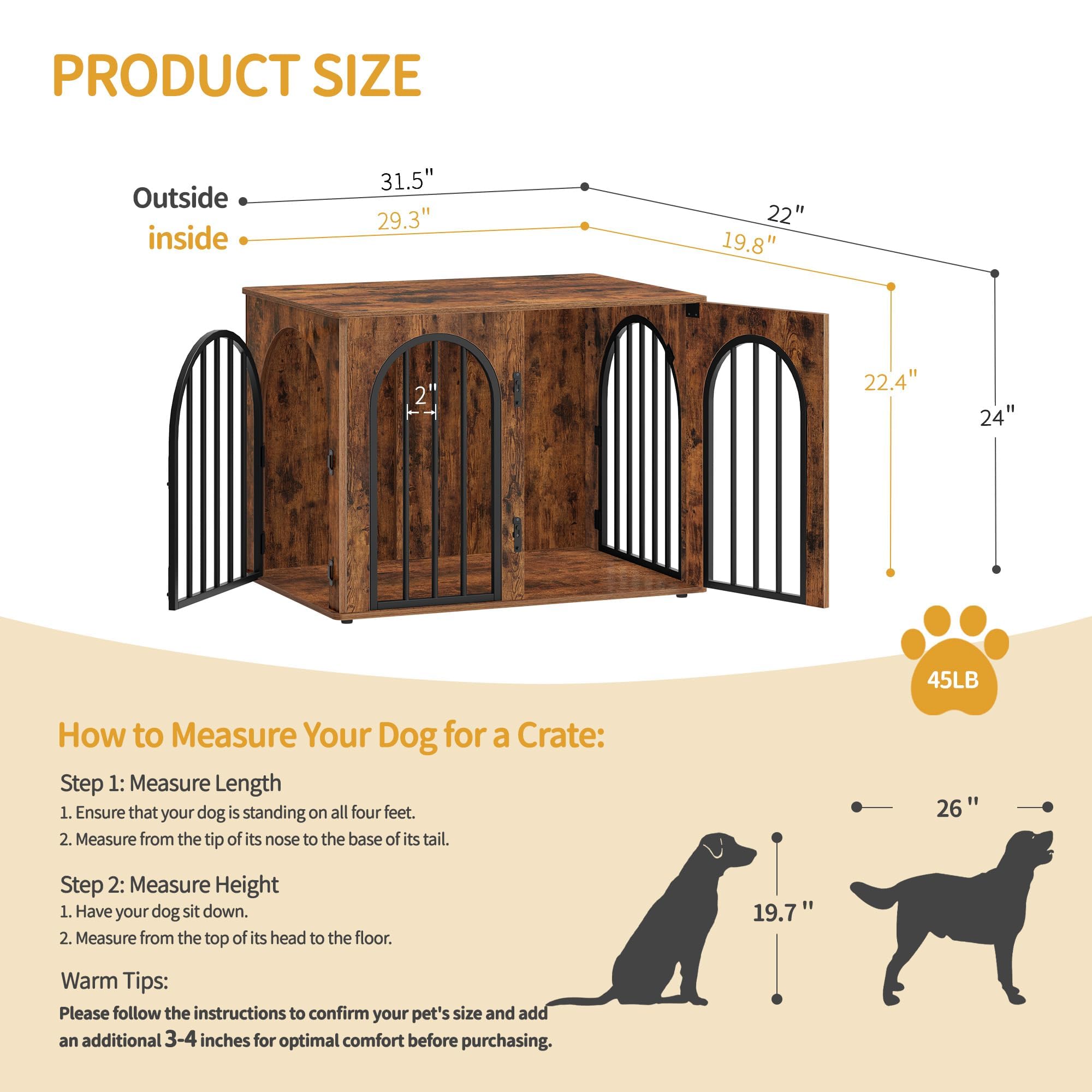 Hzuaneri wooden dog crate side view shows sturdy construction and stylish design.