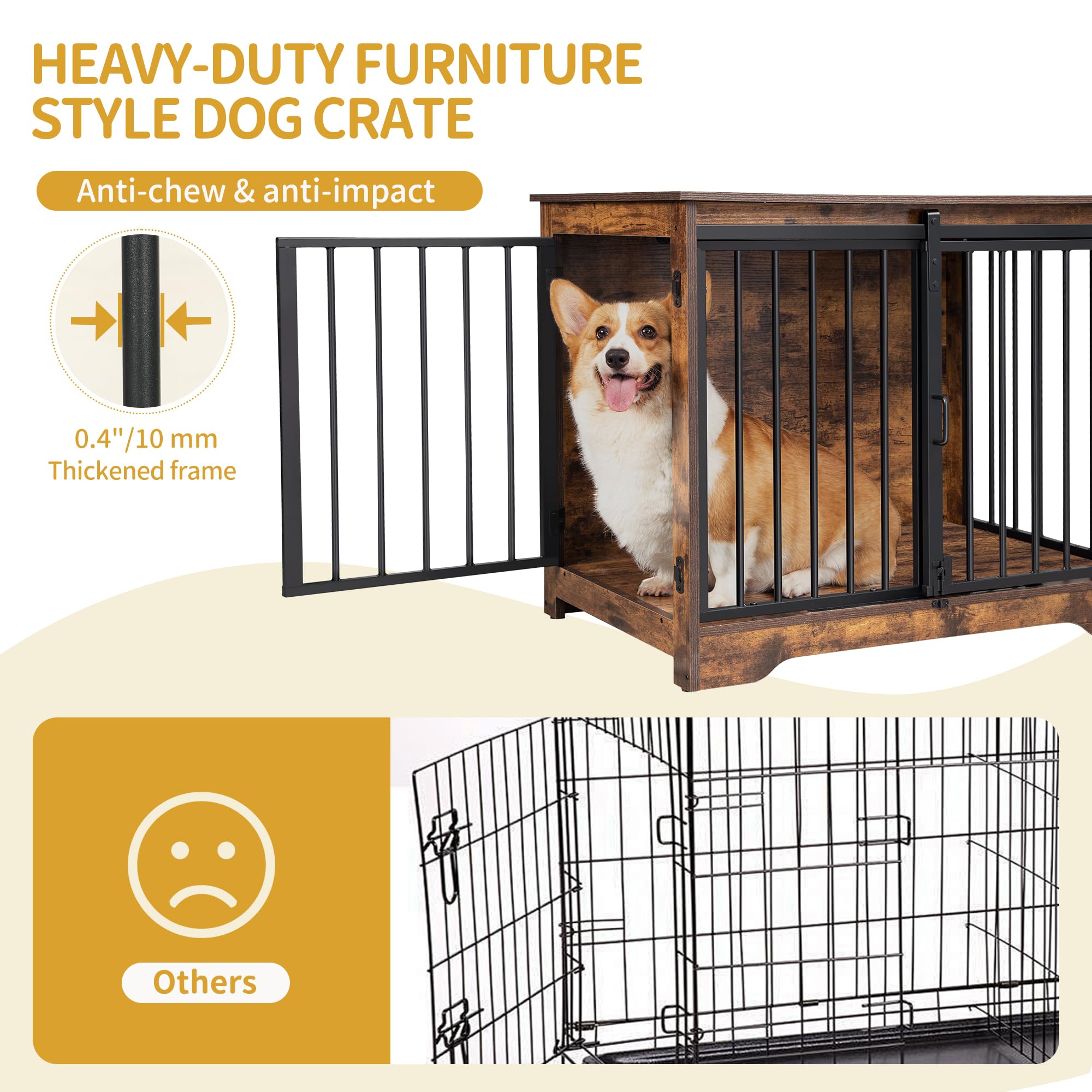 Hzuaneri dog crate two-doors open view illustrating easy access