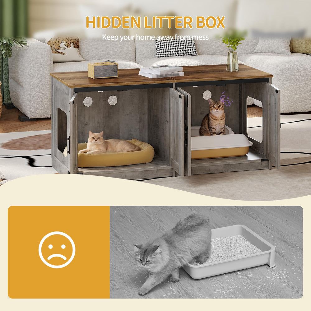 Hzuaneri dual-compartment interior shows two litter boxes for enhanced privacy