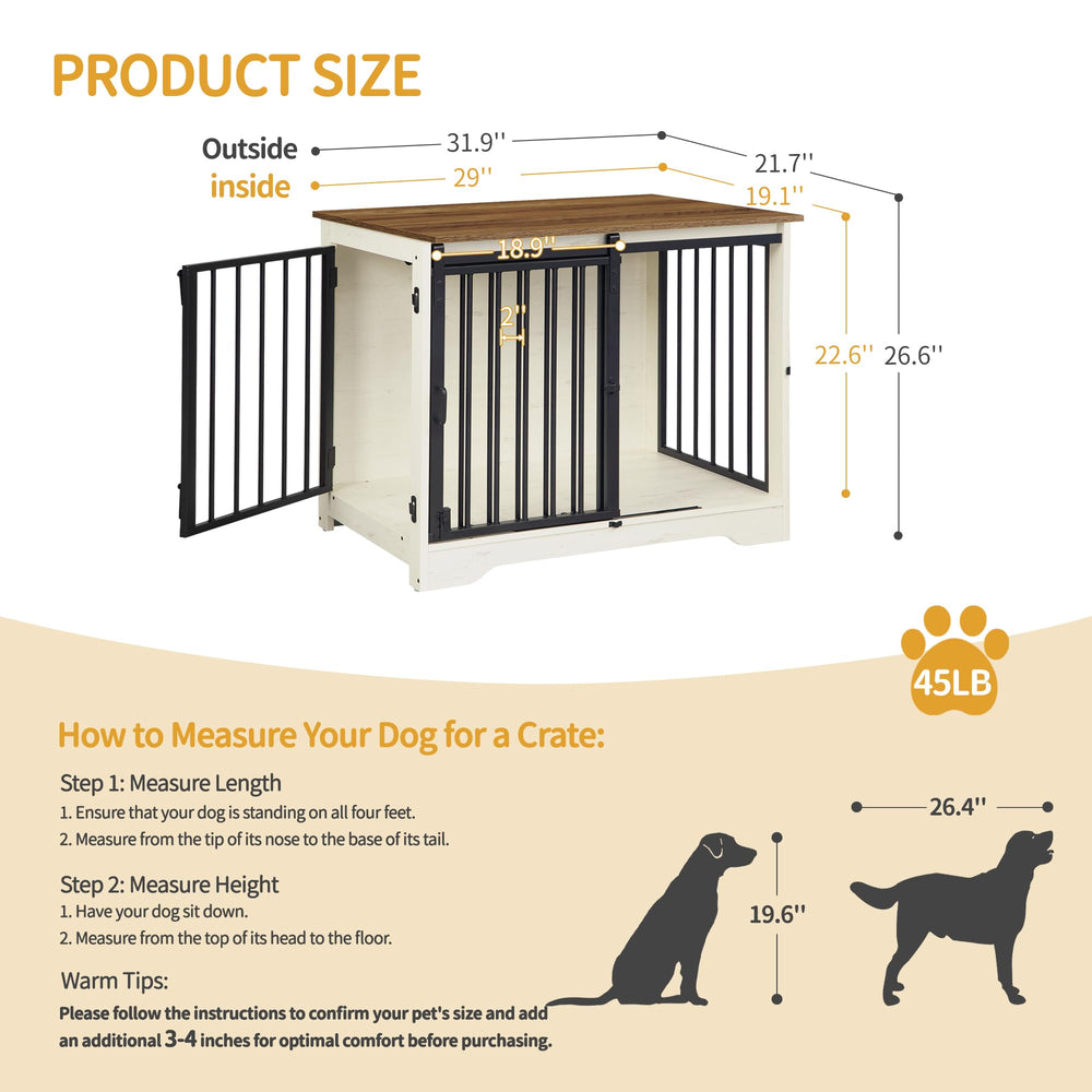 Hzuaneri end table dog kennel in white brown blends with decor.