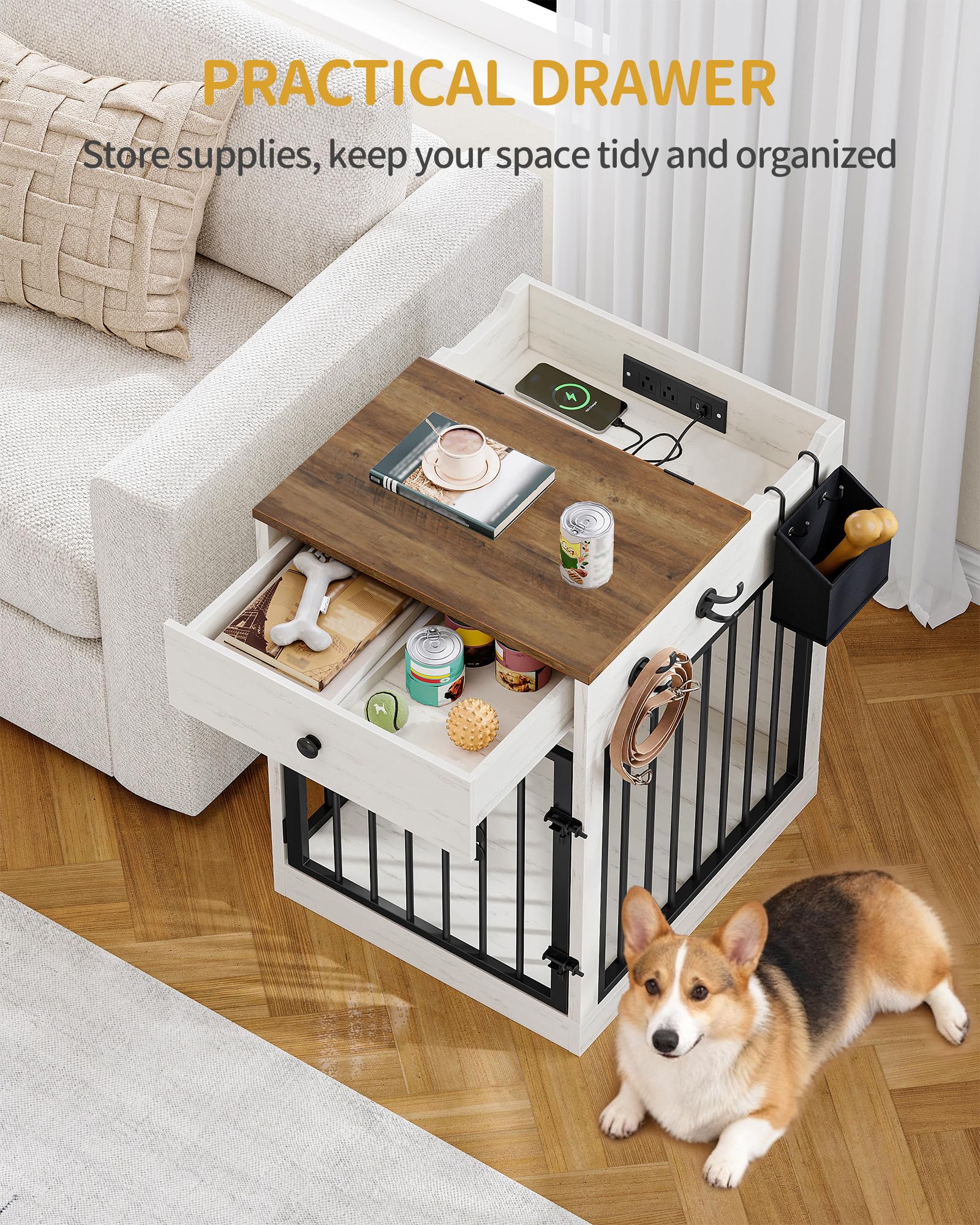 Hzuaneri farmhouse style crate doubles as a living room table.
