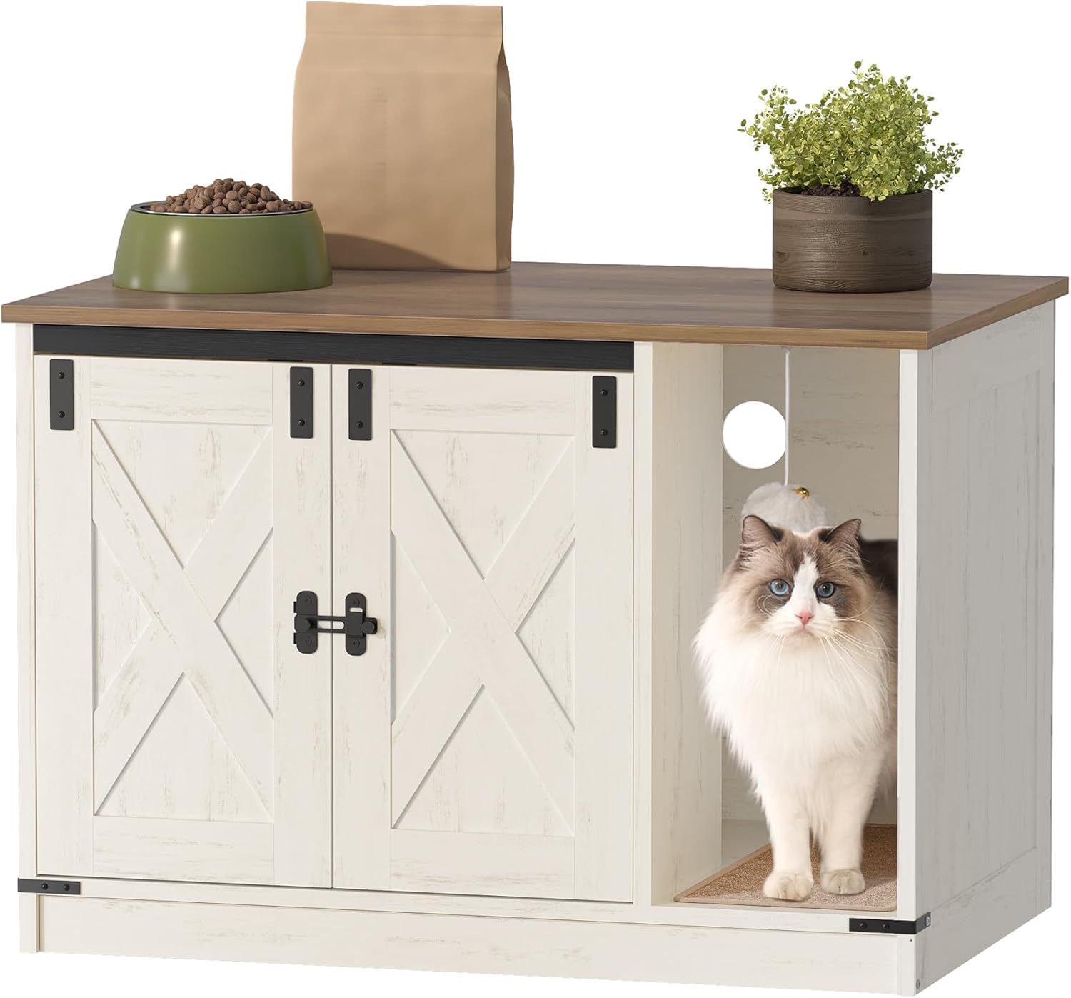 Hzuaneri hidden litter box cabinet front view demonstrates discreet, odor-controlled cat care.