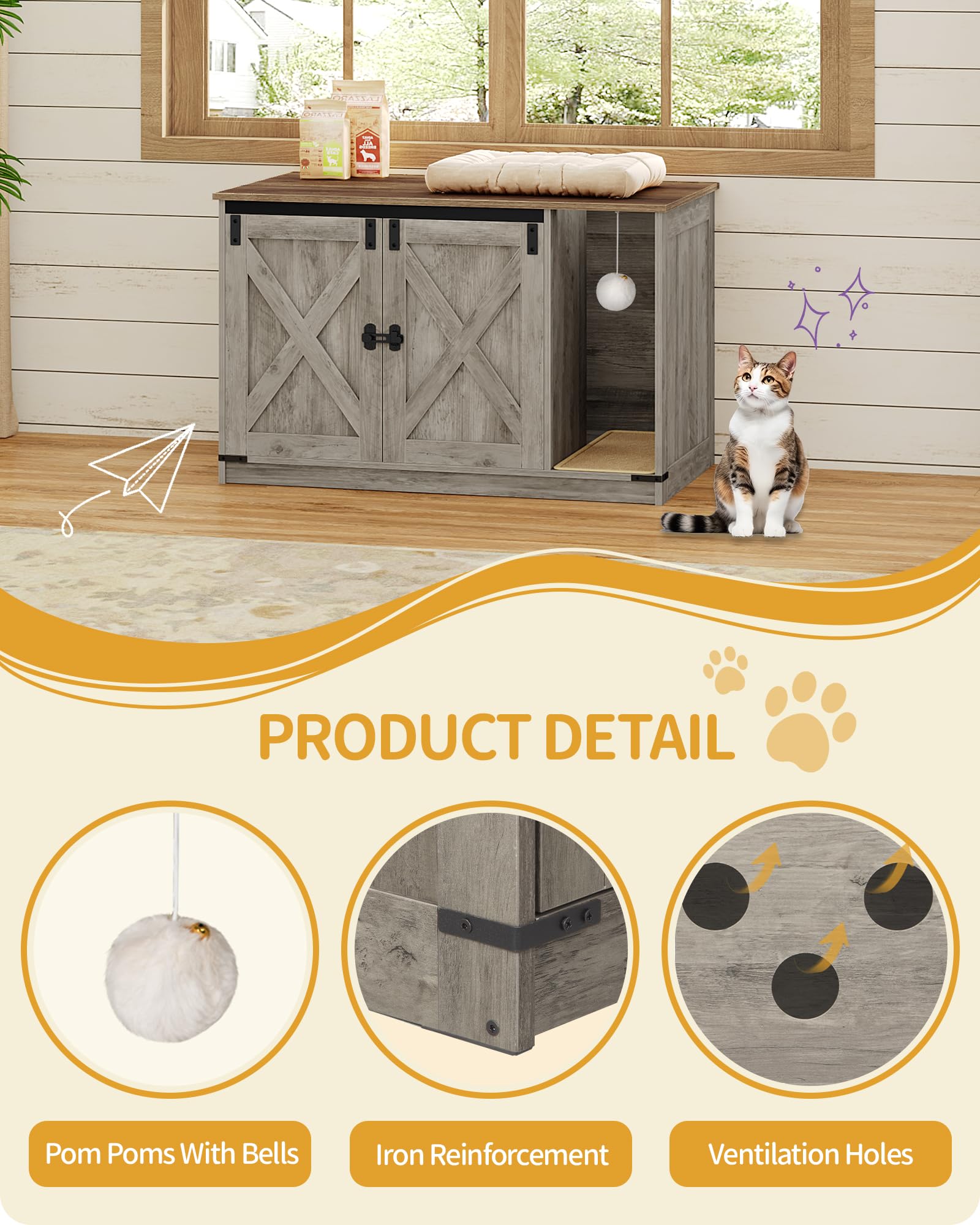 Hzuaneri hidden litter box cabinet with secure latch.