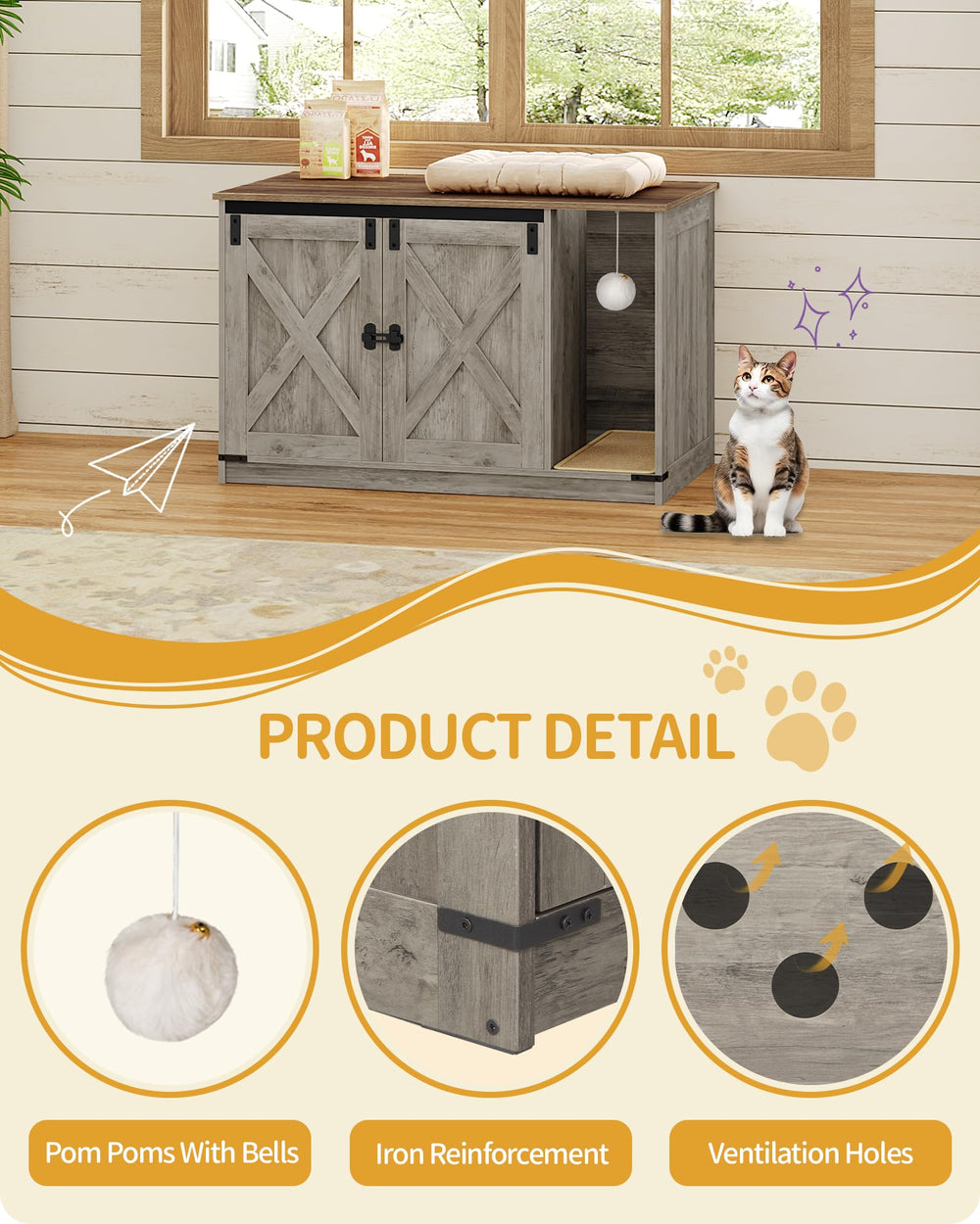 Hzuaneri hidden litter box cabinet with secure latch.