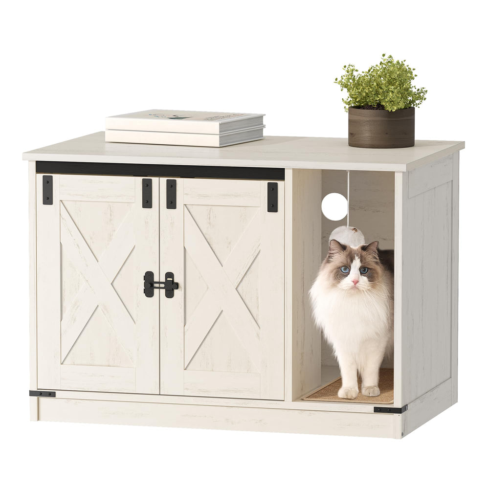 Hzuaneri hidden-litter-box-cabinet front view keeps litter out of sight and odors at bay.