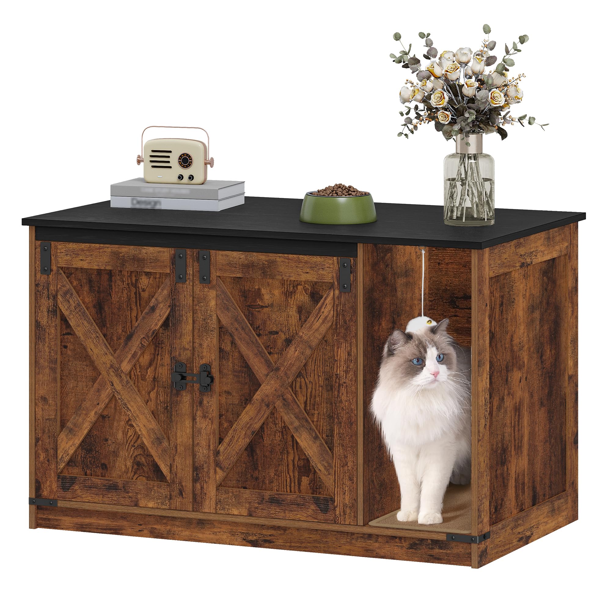Hzuaneri hidden litter box cabinet keeps litter hidden and odors contained.