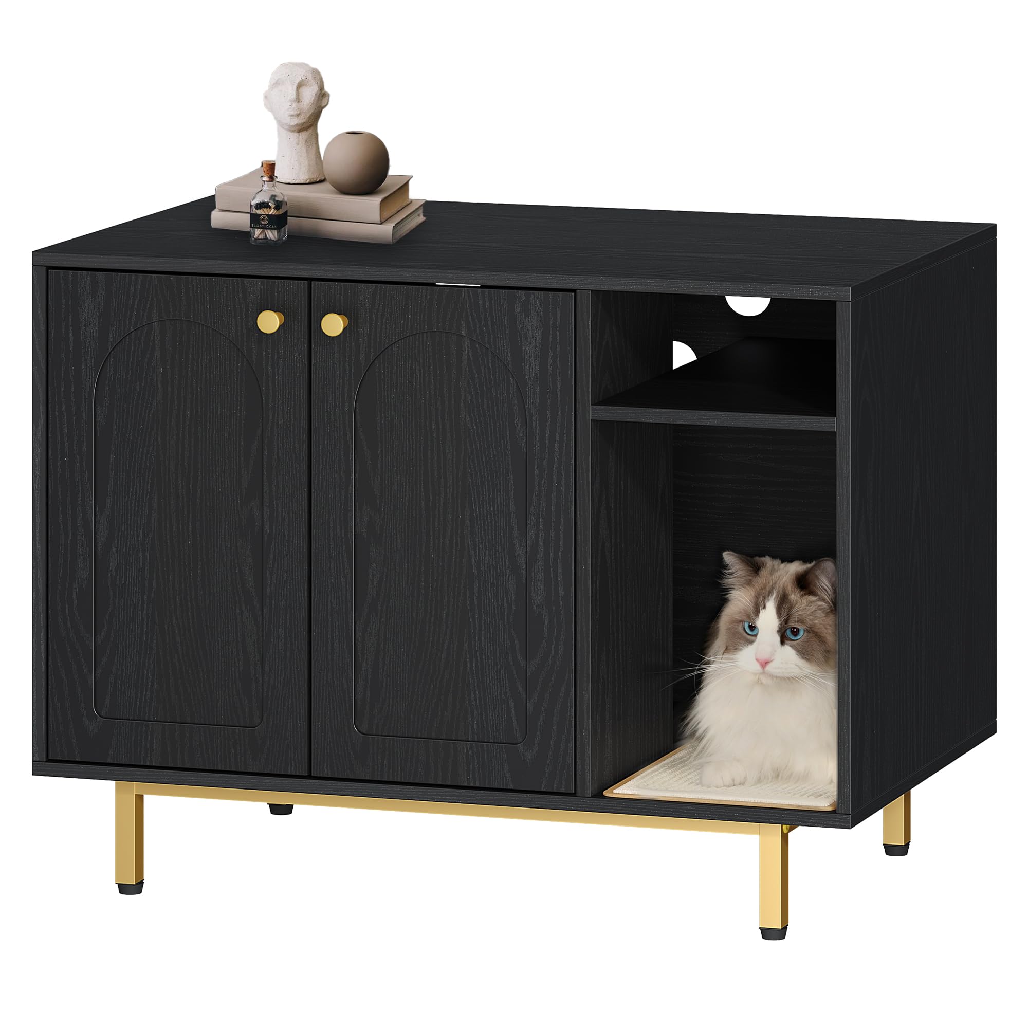 Hzuaneri hidden litter box enclosure blends with decor and conceals litter neatly.
