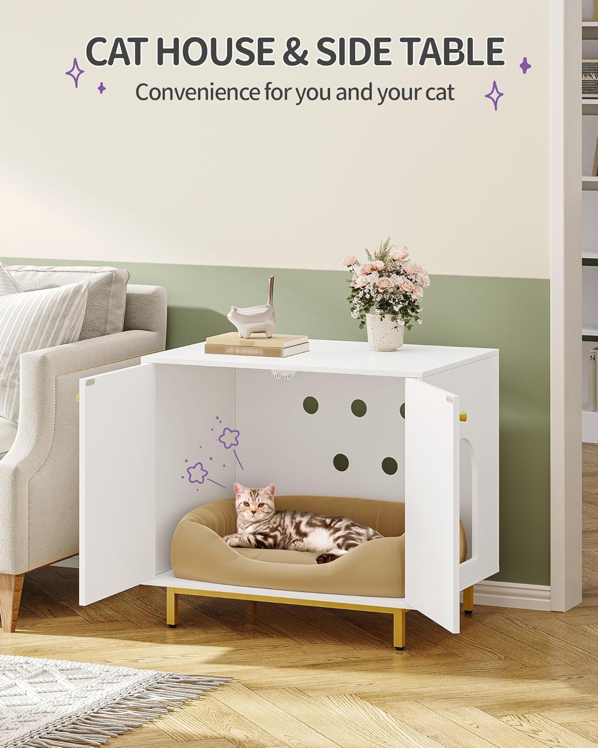 Hzuaneri interior-fit image highlights compatibility with most standard litter boxes.