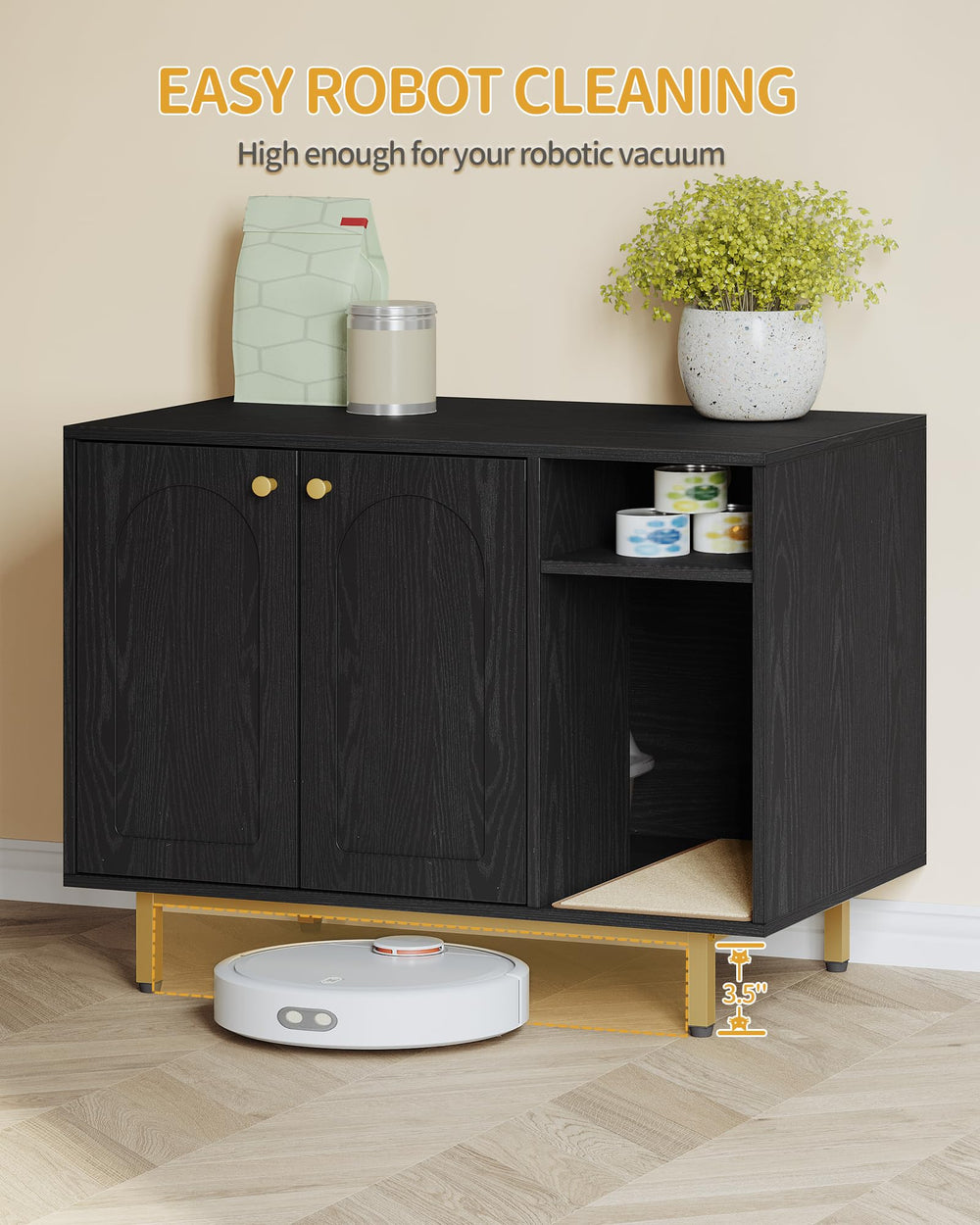 Hzuaneri modern console fits living rooms and keeps pets nearby.