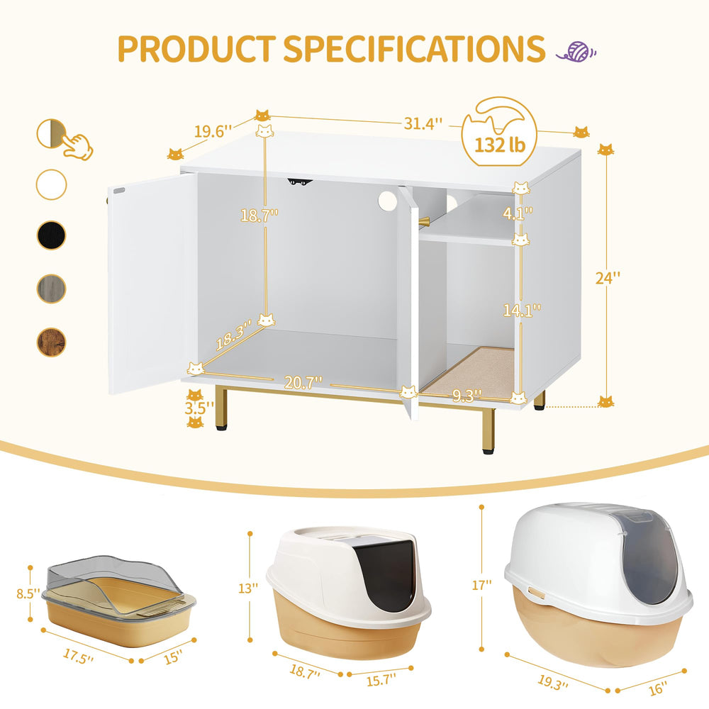 Hzuaneri white and gold end-table design blends with decor while concealing litter.
