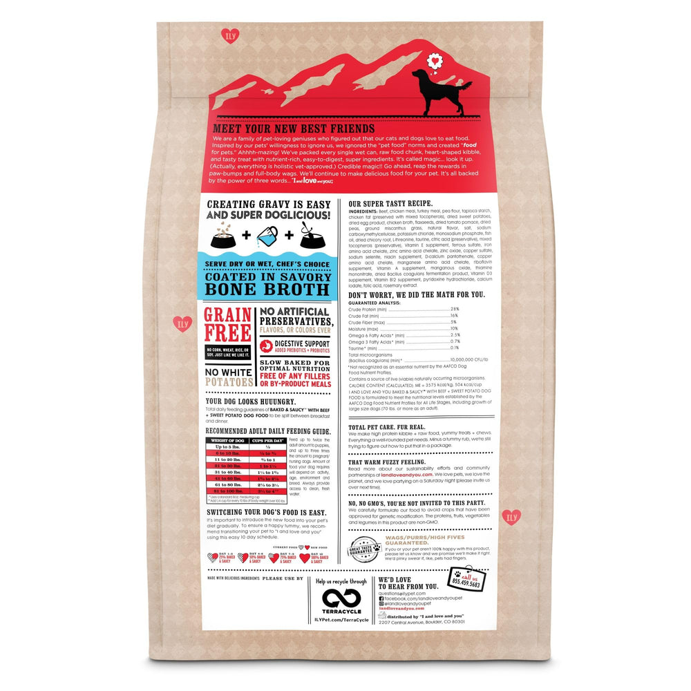 I AND LOVE AND YOU bone broth coated kibble delivers savory aroma and tasty texture for dogs.