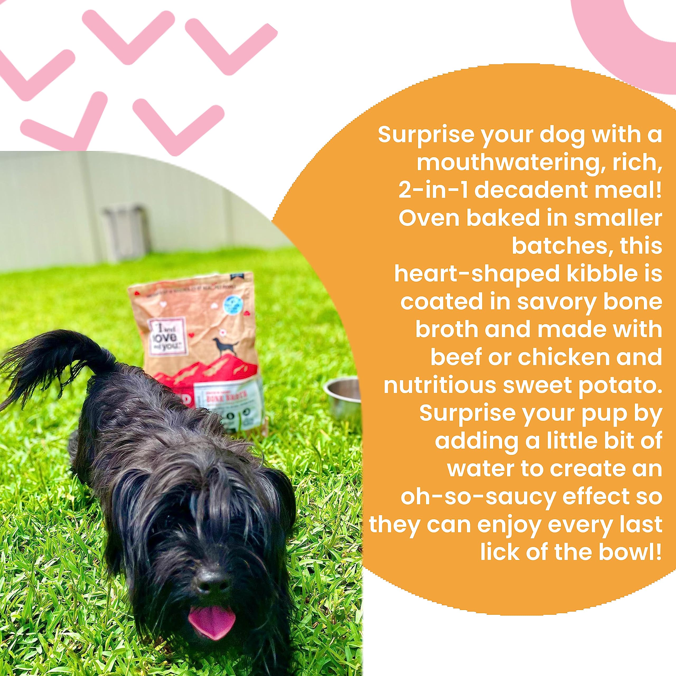 I AND LOVE AND YOU bone-broth-coated kibble enhances flavor and hydration.