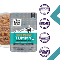 I and Love and You Feed Meow Tummy tuna-pumpkin in gravy supports hydration.