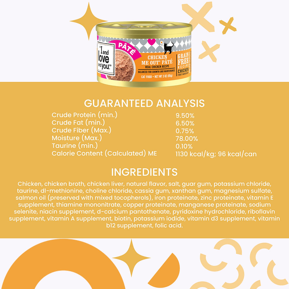 I and LOVE AND YOU filler-free canned cat food image emphasizes real protein.