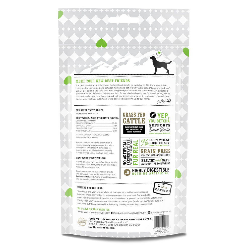 I and Love and You free-range grass-fed beef chew with lean flavor.