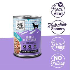 I AND LOVE AND YOU Gobble It Up Stew turkey-pack shot featuring 12 cans